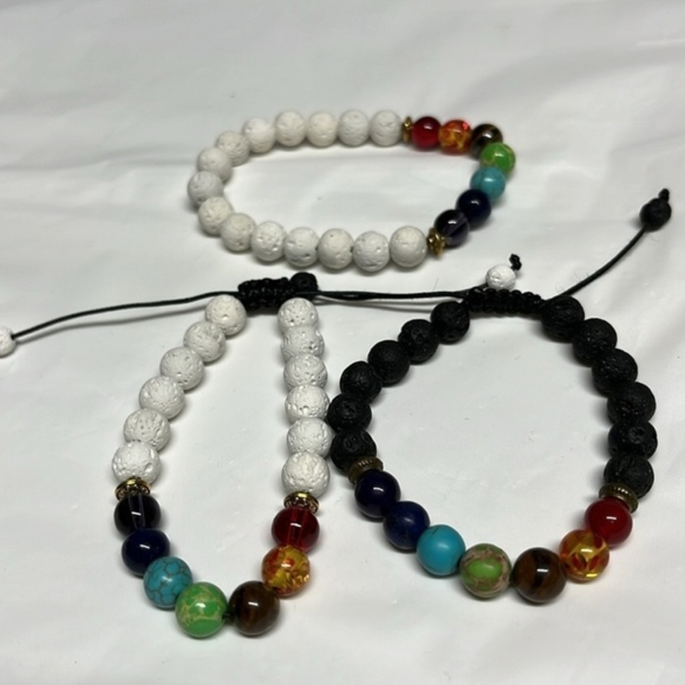 Set of 3 Bundle Chakra Bracelet Stone Adjustable Beaded Healing Crystal Jewelry
